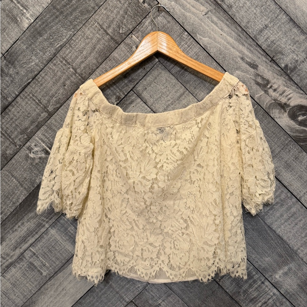 Jessica Simpson Cream Off Shoulder Lace Blouse. Boho Beachy Whimsical Fairy Core - Picture 2 of 8